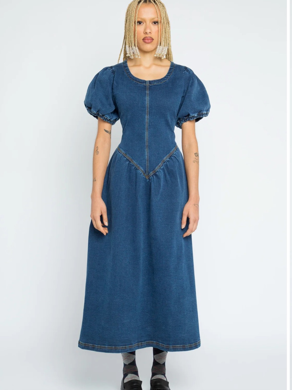 ASOS/Daisy Street Puff Sleeve Denim Midi Dress